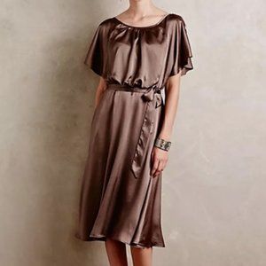 Anthropologie HD in Paris Taupe Satin Dress